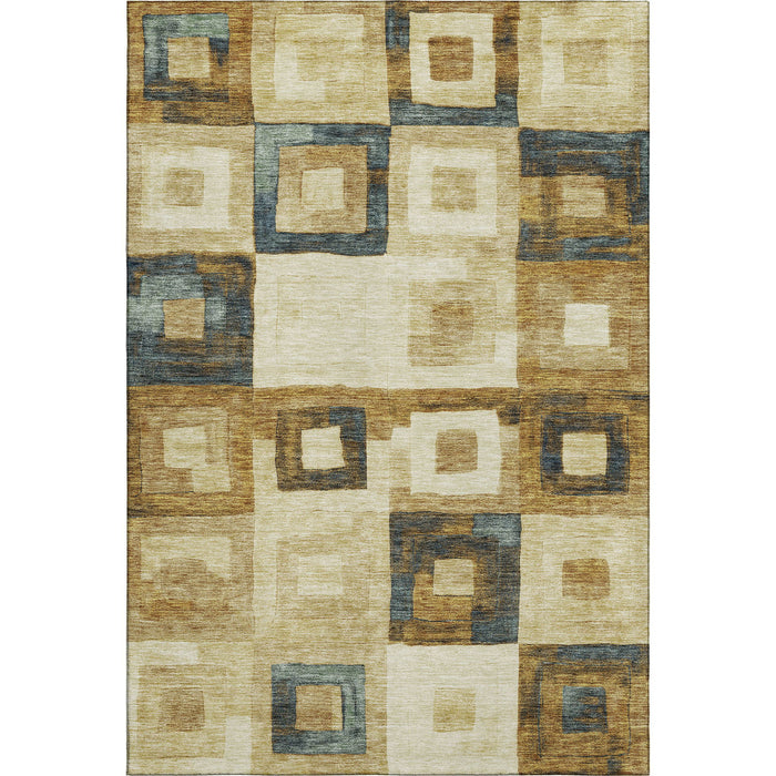 10' X 14' Geometric Washable Area Rug With UV Protection (686663) - Beige / Teal / Gold