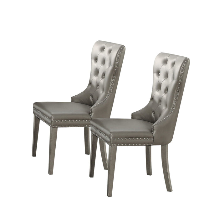 Tufted Upholstered Faux Leather Wing Back Dining Side Chairs (Set of 2) - Champagne