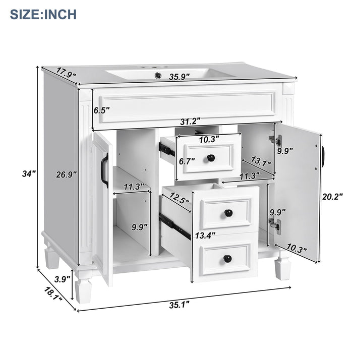 Giga bathroom vanity with top sink, basin on cabinet featuring two soft-closing doors and two drawers, modern bathroom storage unit