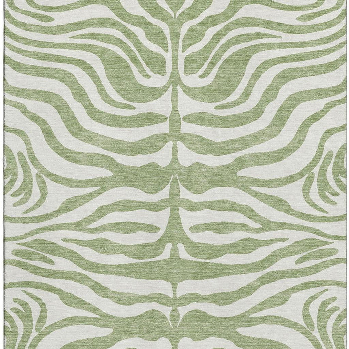 10' X 14' Animal Print Washable Area Rug With UV Protection (681731) - Artichoke Green / Ivory