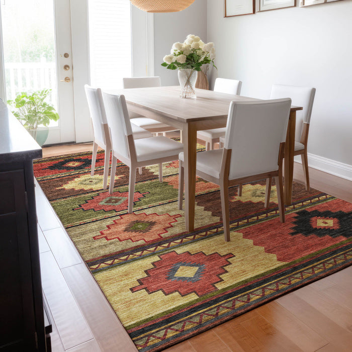 10' X 14' Geometric Washable Area Rug With UV Protection - Rust