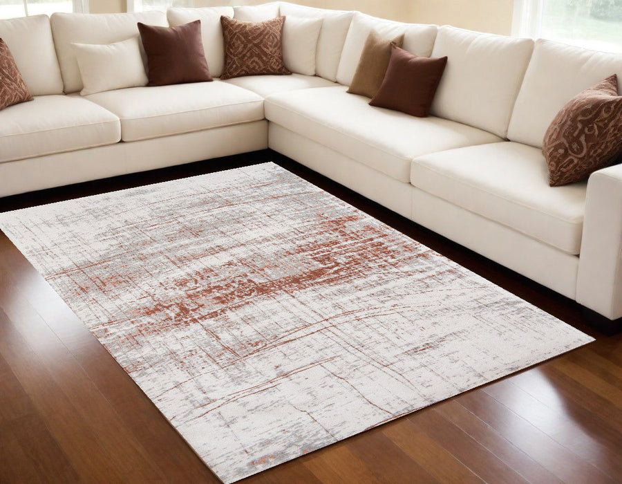 5' x 7' Abstract Non Skid Area Rug - Gray And Yellow
