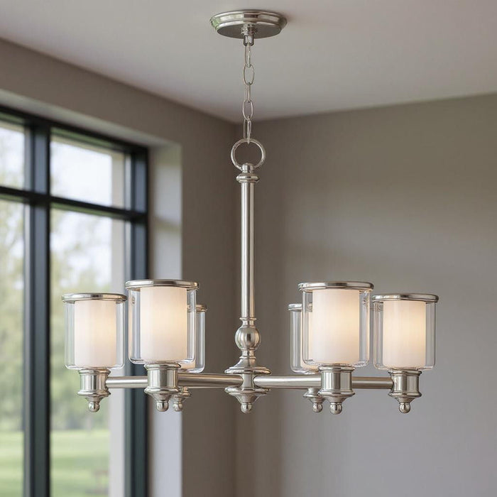 21'' Six Light Dimmable Chandelier With Shades - Nickel