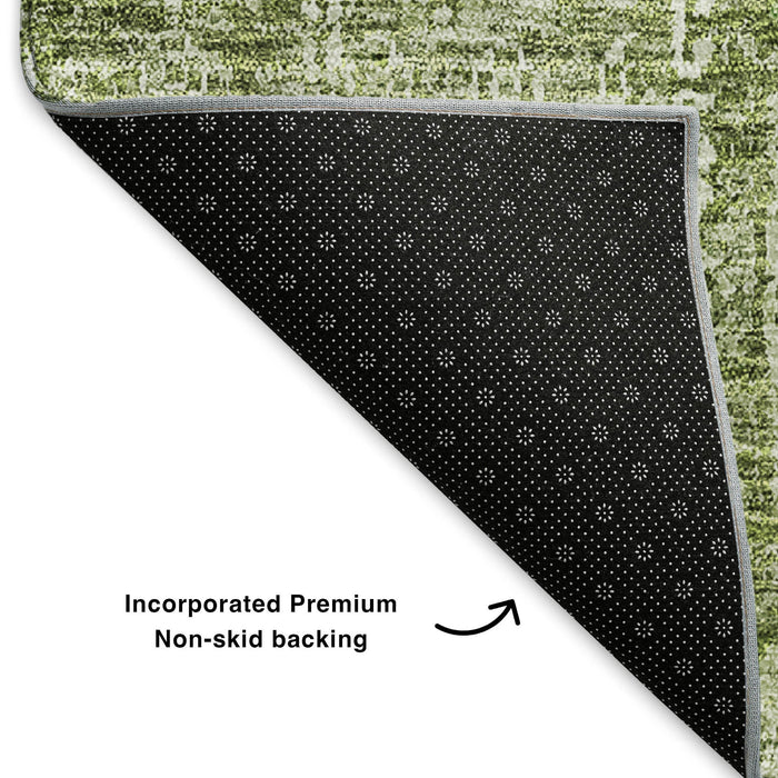 9' X 12' Floral Washable Area Rug With UV Protection (653349) - Artichoke Green / Ivory