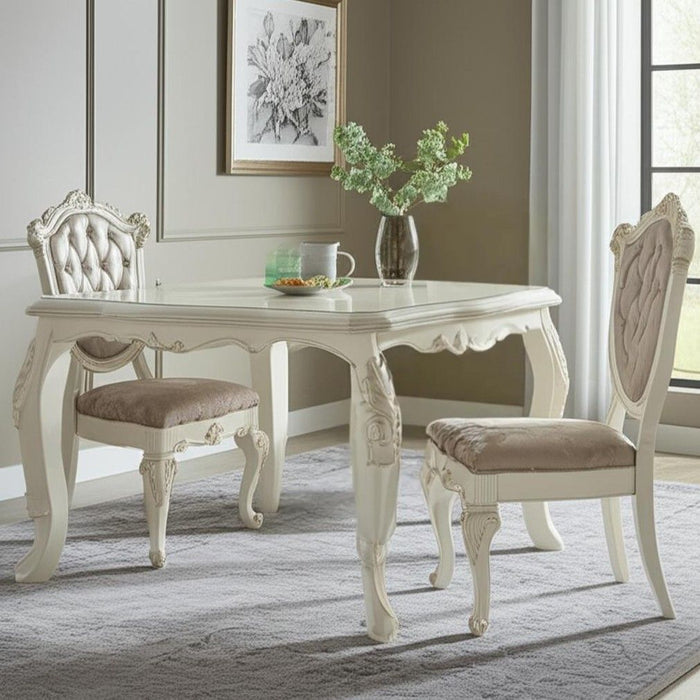 Tufted And Upholstered Faux Leather And Solid Wood Dining Side Chairs (Set of 2) - Pearl / Rose Gold