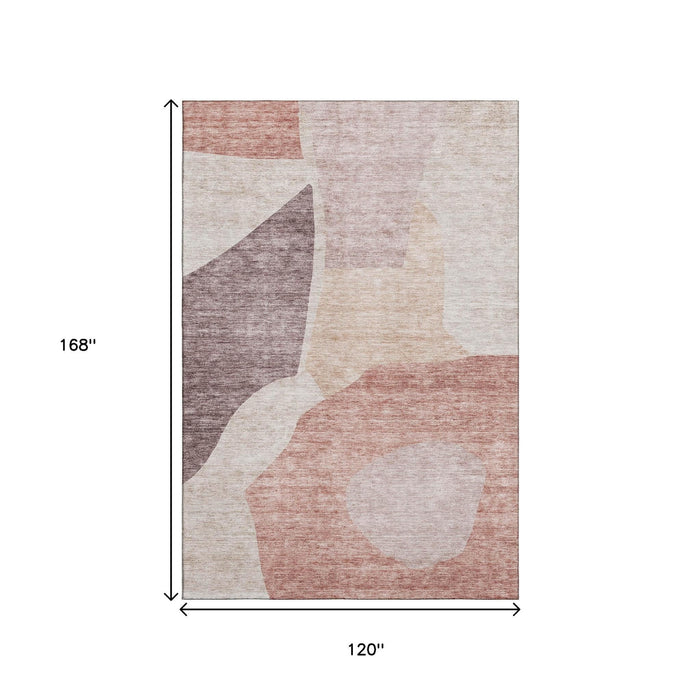 10' X 14' Abstract Washable Area Rug With UV Protection (655258) - Blush / Plum