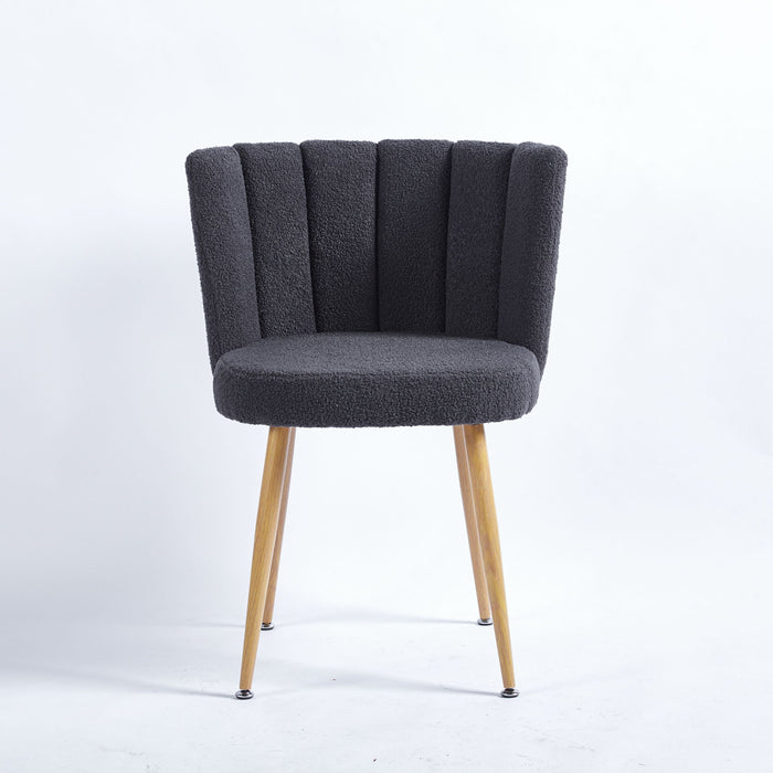 Giga modern dining chair set with wood-colored iron tube legs, shorthair cushions, and comfortable backrest for dining or living rooms.