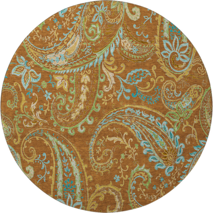 8' Paisley Washable Round Rug With UV Protection (647989) - Rust / Blue / Green