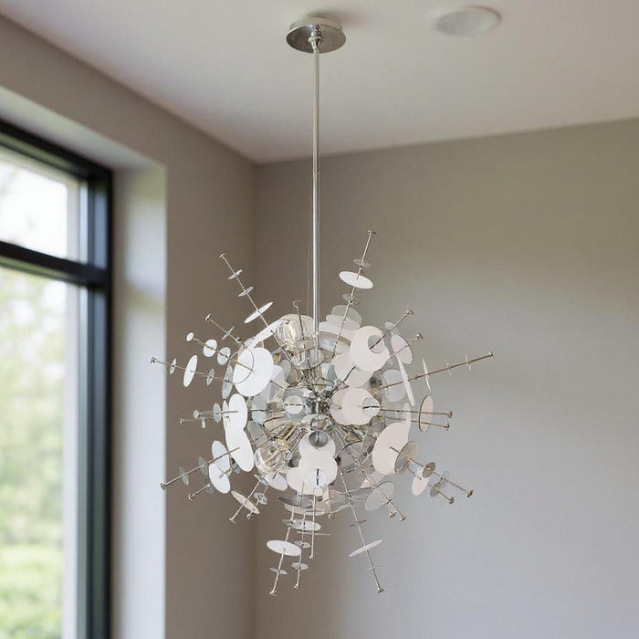 38" Six Light Dimmable Chandelier With Shades - Silver