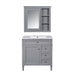 Gray Giga bathroom vanity with top sink, freestanding storage cabinet, mirror cabinet, 2 doors, and 3 drawers.