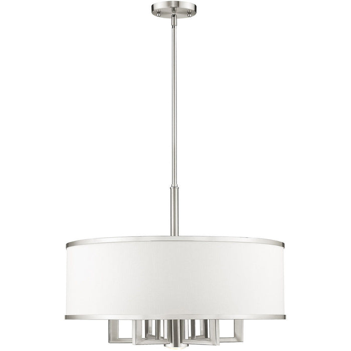 20" Six Light Dimmable Chandelier With Shades - Nickel