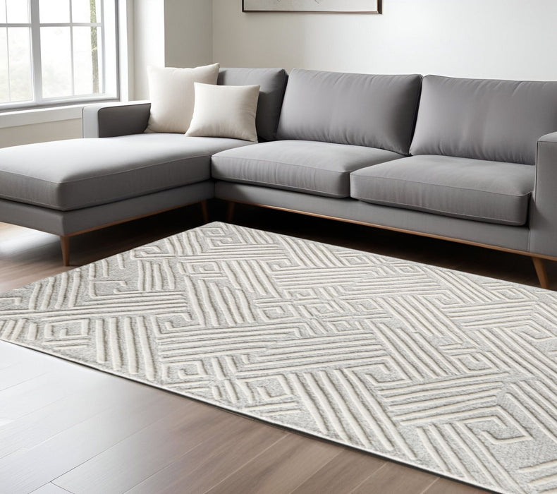12' X 15' Geometric Hand Tufted Area Rug - Tan And Ivory