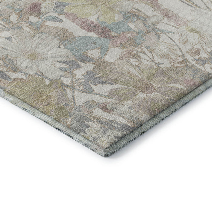10' X 14' Floral Washable Area Rug With UV Protection (694110) - Ivory / Beige / Linen
