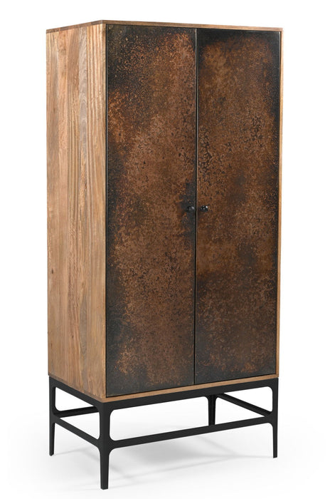 Distressed Solid Wood Frame Accent Cabinet With Two Doors - Copper / Black
