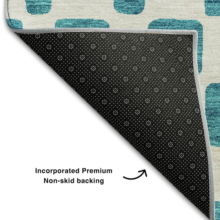 10' X 14' Geometric Washable Area Rug With UV Protection (669324) - Teal / Ivory