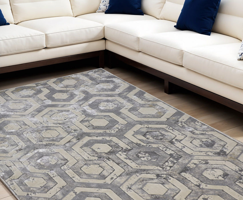 8' X 10' Modern Abstract Distressed Area Rug - Gray