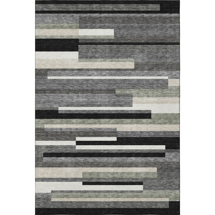 10' X 14' Striped Washable Area Rug With UV Protection - Black / Ivory