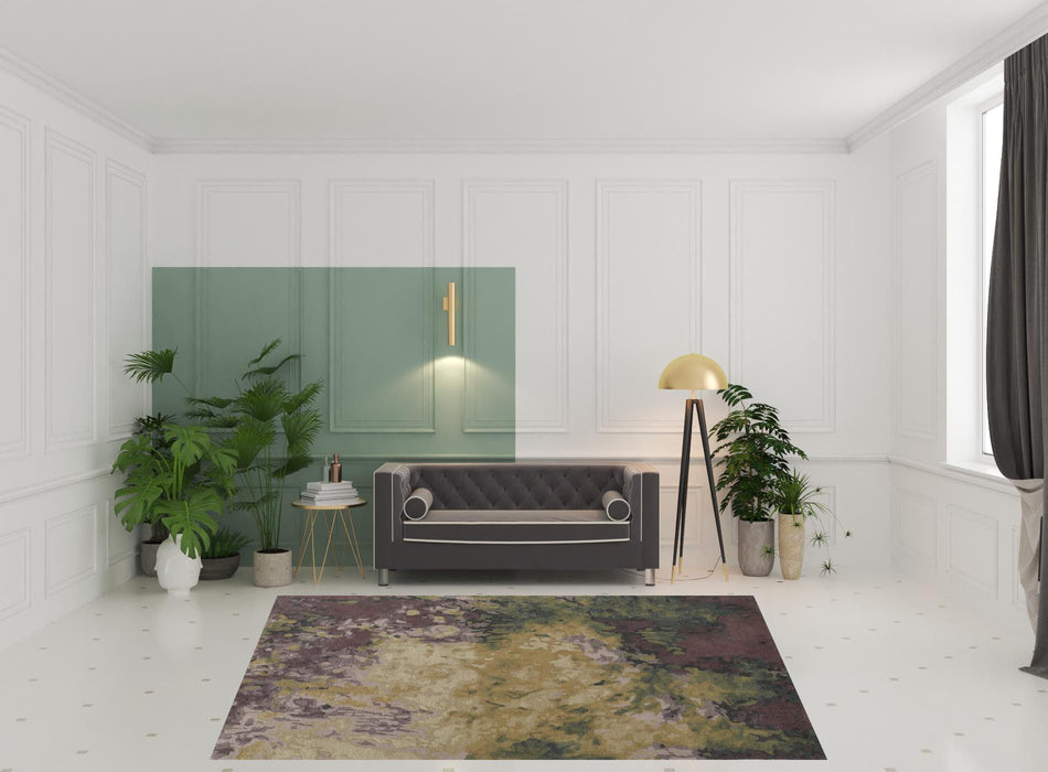 8' x 10' Wool Abstract Tufted Handmade Stain Resistant Area Rug - Gold Purple And Green