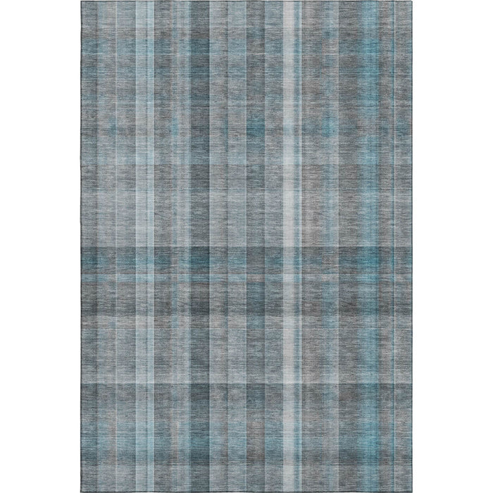 10' X 14' Plaid Washable Area Rug With UV Protection (648034) - Teal / Ivory