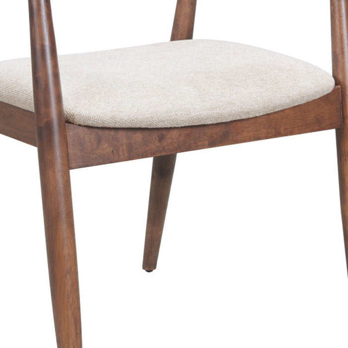 Upholstered Fabric Open Back Dining Arm Chair - Beige / Brown