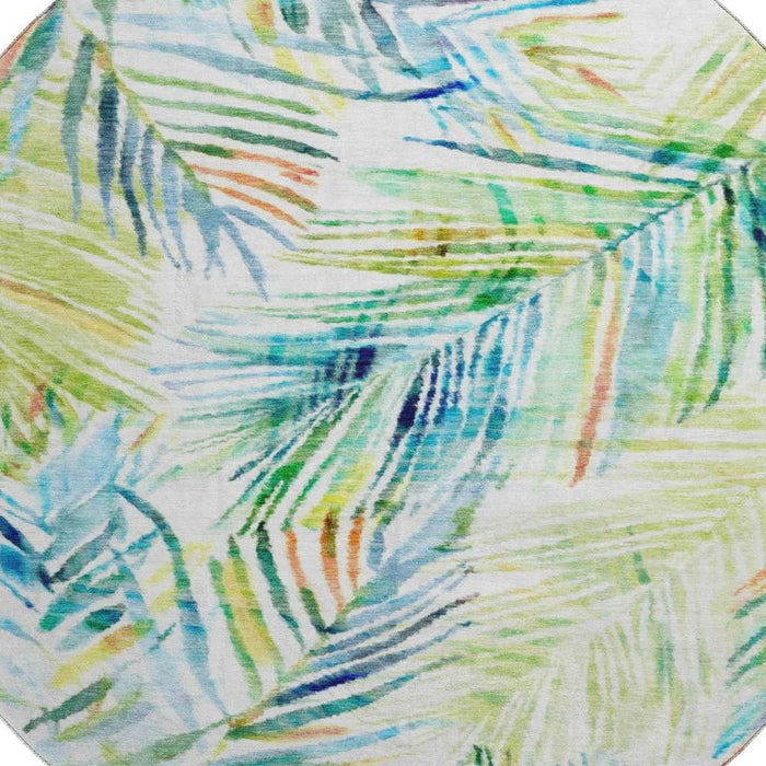 8' Geometric Washable Round Rug With UV Protection (646328) - Rainbow / Ivory