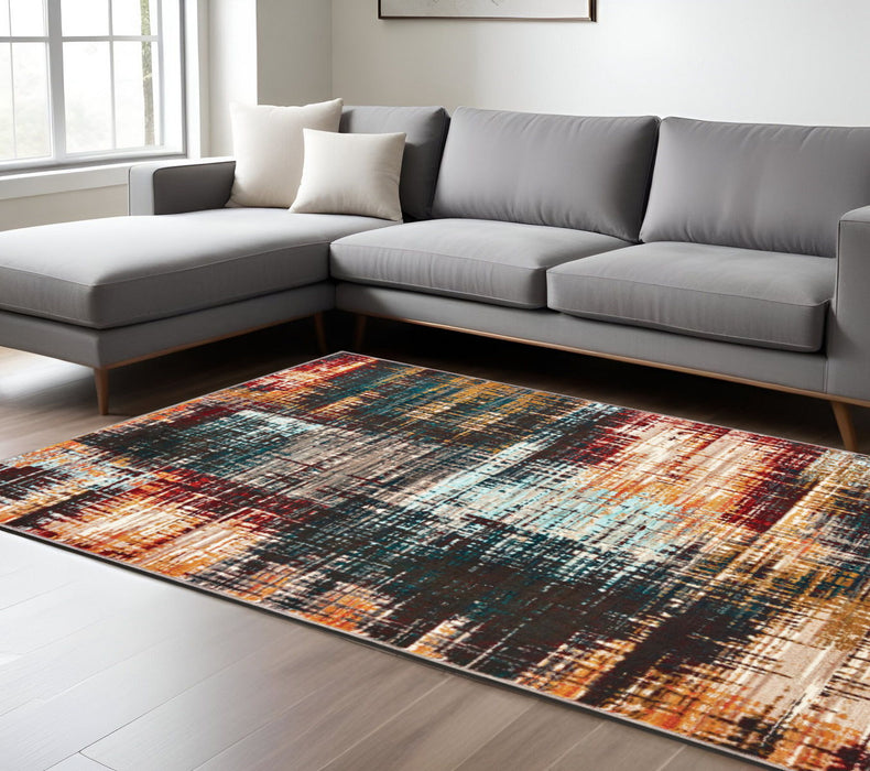 10' x 13' Abstract Power Loom Stain Resistant Area Rug - Blue Gold Red And Gray