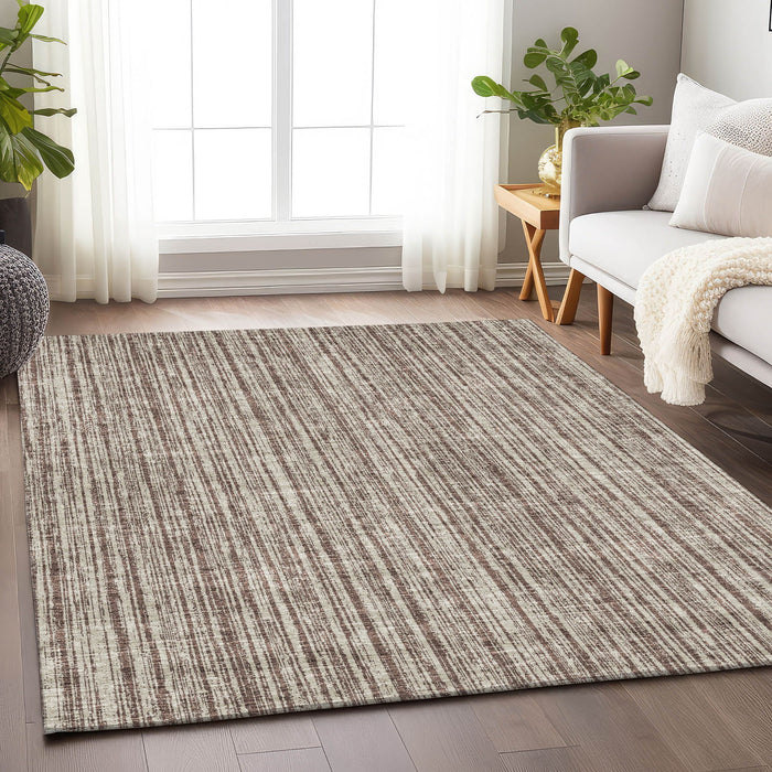 9' X 12' Striped Washable Area Rug With UV Protection - Brown And Ivory
