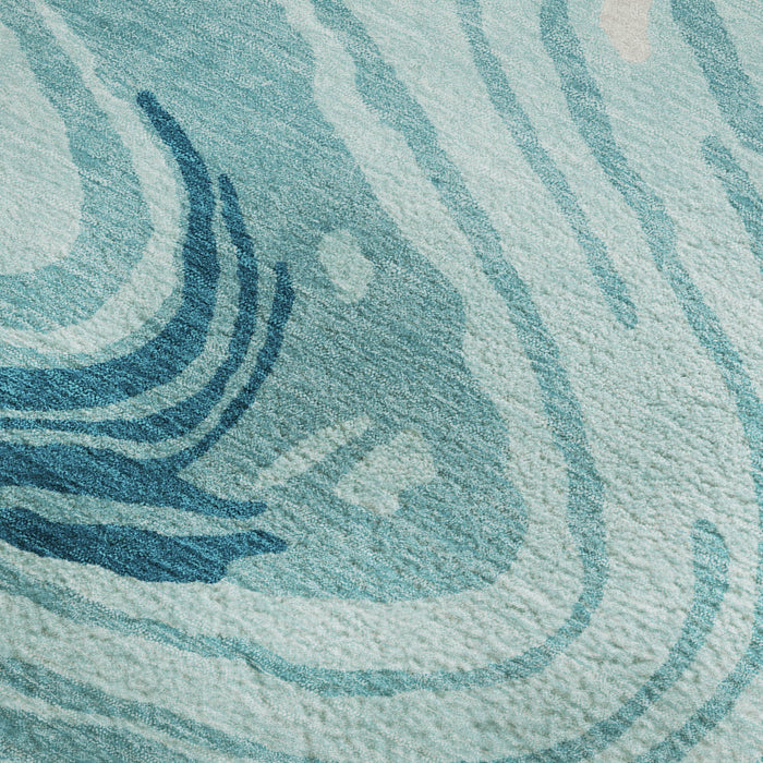 10' X 14' Abstract Washable Area Rug With UV Protection (682463) - Turquoise / Gray / Ivory