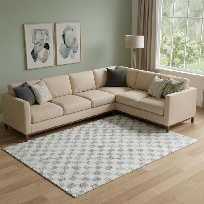 10' X 14' Geometric Washable Area Rug With UV Protection (709390) - Gray / Ivory