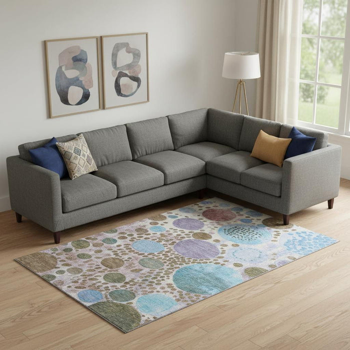 10' X 14' Geometric Washable Area Rug With UV Protection (707269) - Khaki / Blue / Purple