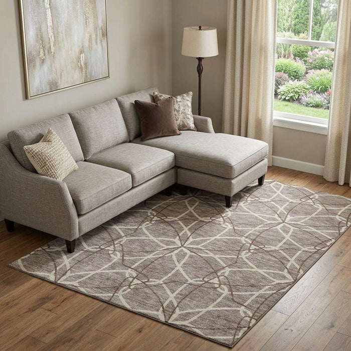 10' X 14' Geometric Washable Area Rug With UV Protection (675552) - Taupe / Beige / Brown