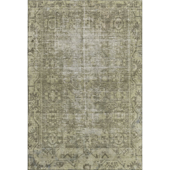 10' X 14' Oriental Washable Area Rug With UV Protection (691962) - Olive Green / Silver