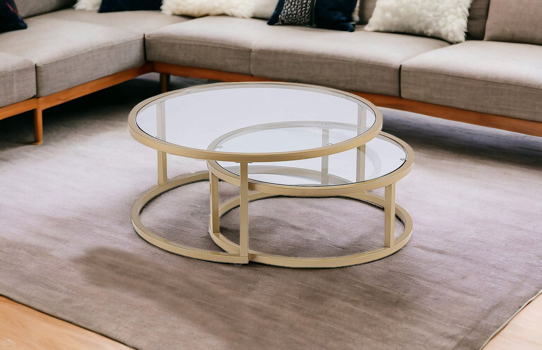 Glass Round Nested Coffee Tables (Set of 2) - Gold