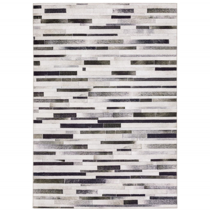 9' x 12' Geometric Power Loom Stain Resistant Area Rug - Gray Charcoal And Beige