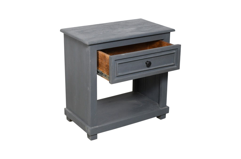 28" Distressed One Drawer Solid Wood Nightstand - Gray