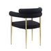 Set of two Giga mid-century modern dining chairs with boucle backrest, Sherpa upholstery, and brushed metal legs for kitchen dining.