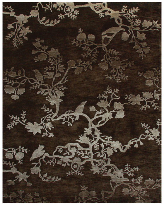 9' X 12' Wool Floral Hand Knotted Area Rug (744366) - Brown / Silver