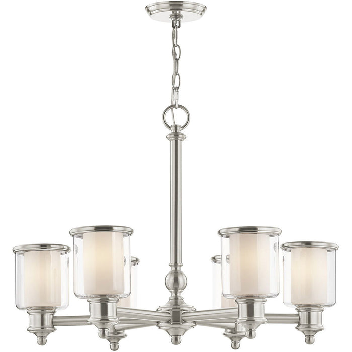 21'' Six Light Dimmable Chandelier With Shades - Nickel