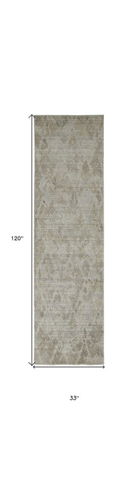 10' Abstract Hand Woven Runner Rug - Gray And Taupe