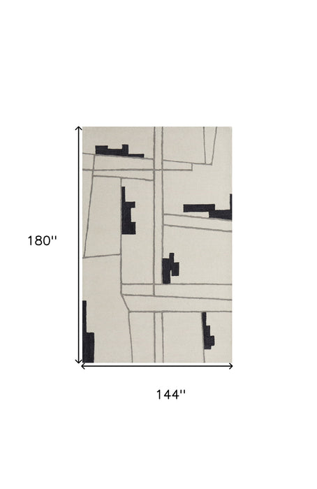 12' x 15' Wool Abstract Hand Tufted Area Rug - Ivory And Gray