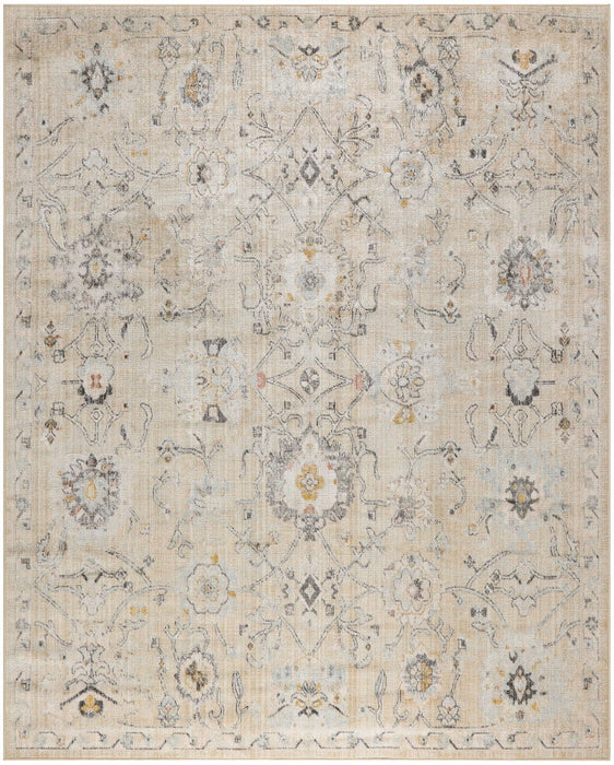8' X 10' Floral Distressed Area Rug (552950) - Cream / Black / Yellow