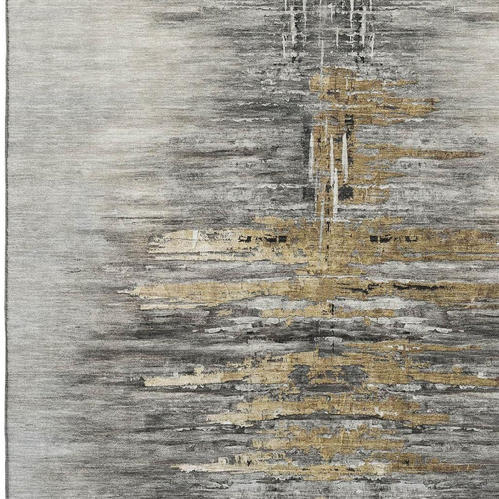 9' X 12' Abstract Washable Area Rug With UV Protection - Gray And Gold