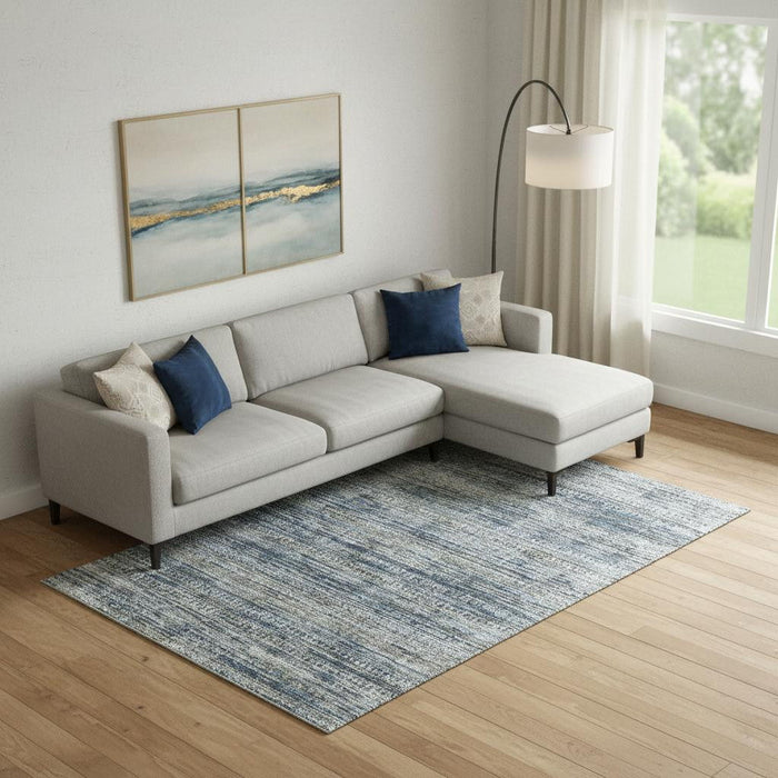 10' X 14' Striped Washable Area Rug With UV Protection (709750) - Denim Blue / Ivory / Khaki