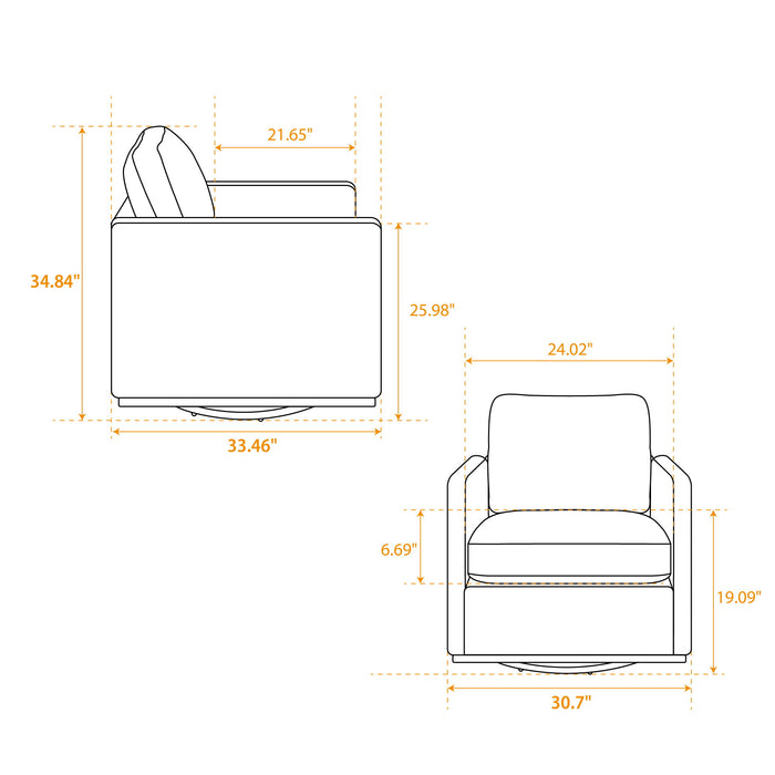 Giga modern upholstered square swivel accent chair with plush fabric, rounded design, and 360-degree rotation for versatile seating.