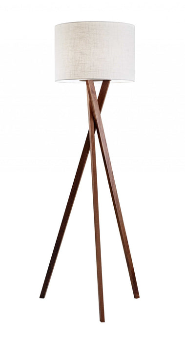 Solid Wood Tripod Floor Lamp With Drum Shade - Brown / White