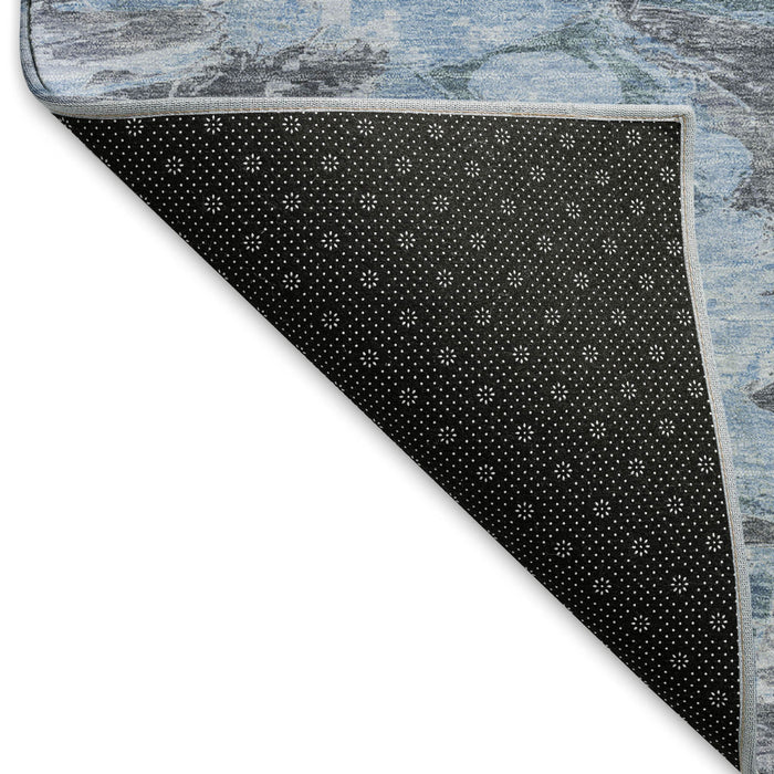 10' X 14' Abstract Washable Area Rug With UV Protection (693120) - Denim Blue / Gray / Silver