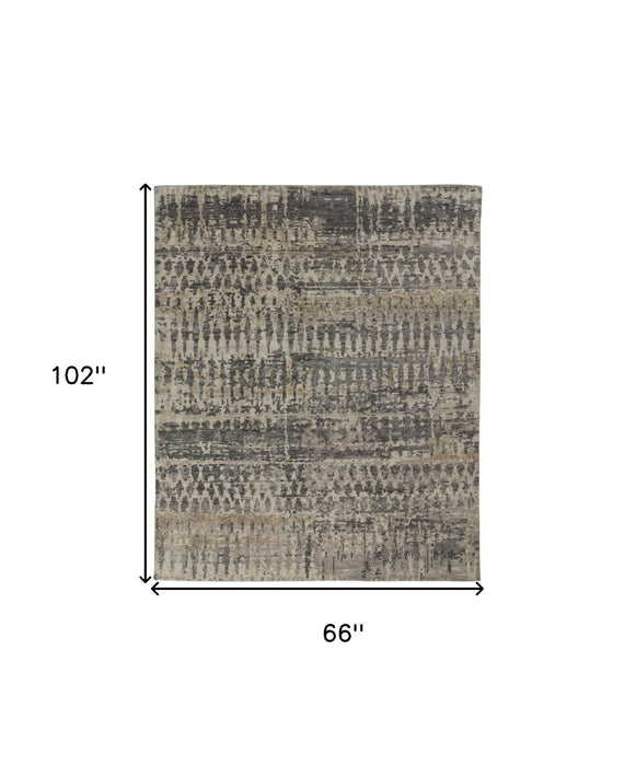 6' x 9' Wool Abstract Hand Knotted Area Rug - Gray Taupe And Ivory