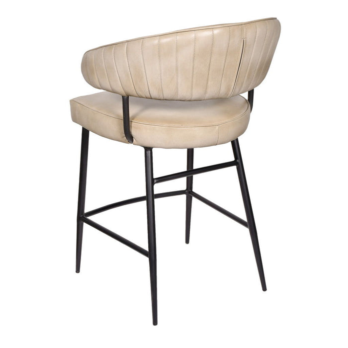 Genuine Leather Iron Low Back Counter Height Bar Chair - Stone / Black