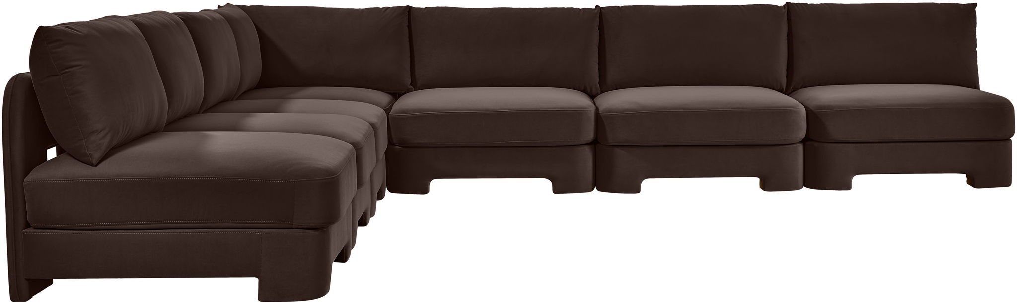 Meridian Furniture Hammond velvet performance fabric 7-piece armless sectional sofa, stationary design with plush upholstery.