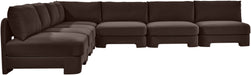 Meridian Furniture Hammond velvet performance fabric 7-piece armless sectional sofa, stationary design with plush upholstery.